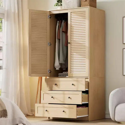COZONY Armadio Guardaroba con 3 Cassetti e 2 Ante, Armadio Moderno in Legno per Camera da Letto, Armadio Alto Bianco Resistente