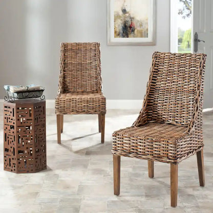 SAFAVIEH Charolette Chaises d'intérieur en osier marron à accoudoirs inclinés (lot de 2) - 20 x 24 x 39 - 20Lx24Px39H