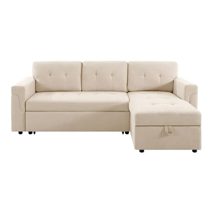 Divano sezionale reversibile con letto estraibile, chaise longue con contenitore nascosto, gambe durevoli,