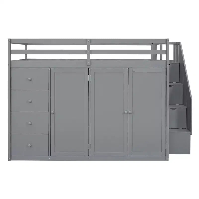 Letto a soppalco intero in pile orsetto con mensola portaoggetti e cassetti, letto a soppalco alto in legno con scrivania versatile per camera da letto