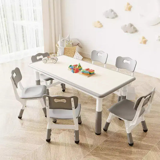 Set Tavolo per Bambini e 6 Sedie - Tavolo da Arte e da Pranzo Regolabile in Altezza per Bambini da 3 a 10 Anni, 136 kg