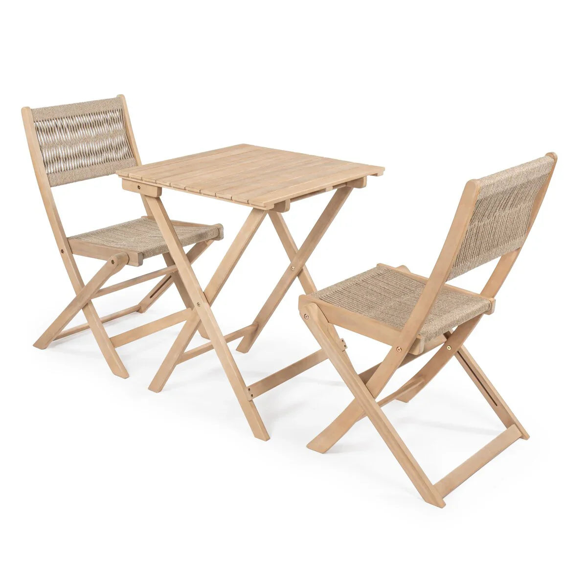 Set da bistrò pieghevole da esterno a 3 pezzi in legno di acacia Cadiz Modern Coastal, di JONATHAN Y