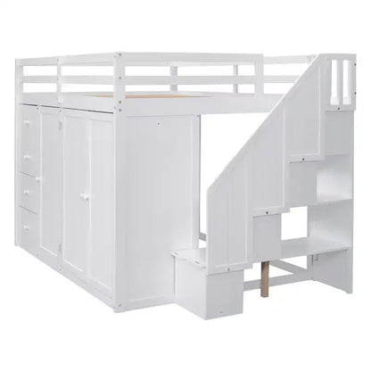 Letto a soppalco intero in pile orsetto con mensola portaoggetti e cassetti, letto a soppalco alto in legno con scrivania versatile per camera da letto