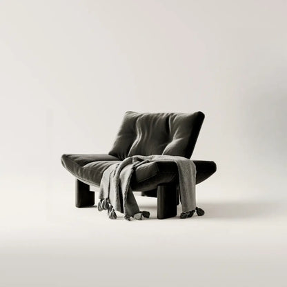 Fauteuil d'appoint contemporain en chenille noire capitonnée sans accoudoirs