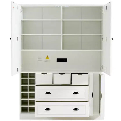 Garde-manger de cuisine autoportant Whisen de 180 cm de haut, grand buffet de salle à manger avec 4 portes pliantes, étagères, porte-bouteilles