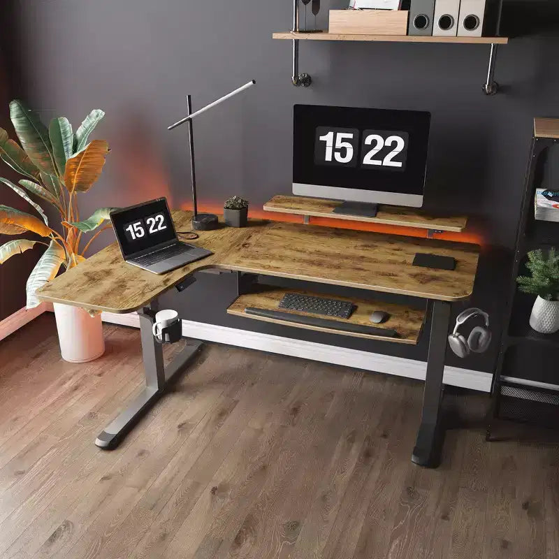 Scrivania angolare EUREKA ERGONOMIC 60x23 regolabile in altezza con set di accessori