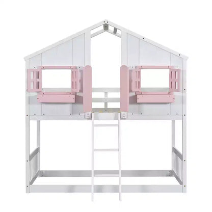 Lit mezzanine cabane de taille double, lit mezzanine cabane en bois avec échelle et barrières de sécurité pour enfants