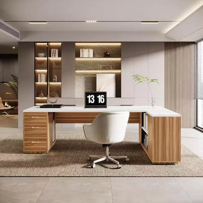 Scrivania direzionale a L Lantine 85.8, scrivania da computer da ufficio extra large con cassetti per schedari per l'home office