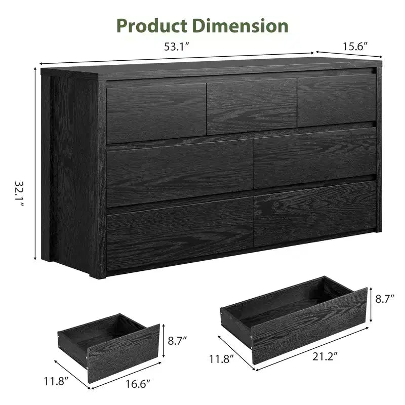 Comò Moderno Largo a 7 Cassetti per Camera da Letto, Grande Cassettiera in Legno con Organizzatore per Soggiorno, Corridoio e Ingresso