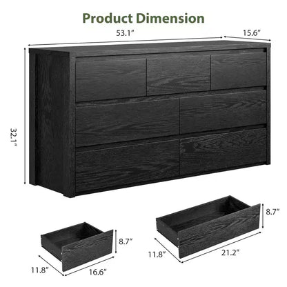 Comò Moderno Largo a 7 Cassetti per Camera da Letto, Grande Cassettiera in Legno con Organizzatore per Soggiorno, Corridoio e Ingresso