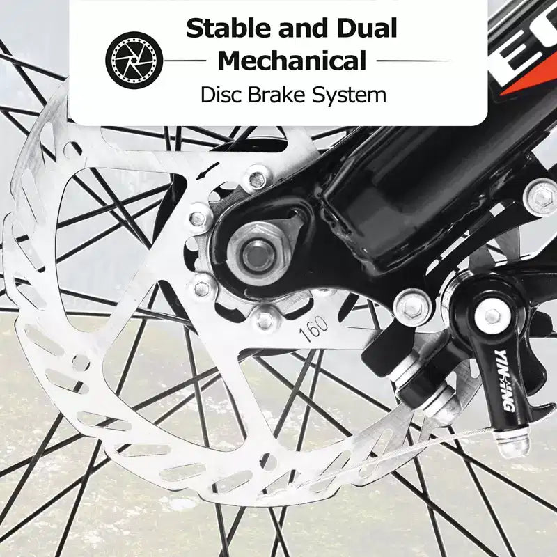 Vélo Okak 24 pouces Fat Tire avec suspension avant, VTT 7 vitesses avec frein à disque et cadre en acier à haute teneur en carbone, Vélo de randonnée pour les trajets quotidiens