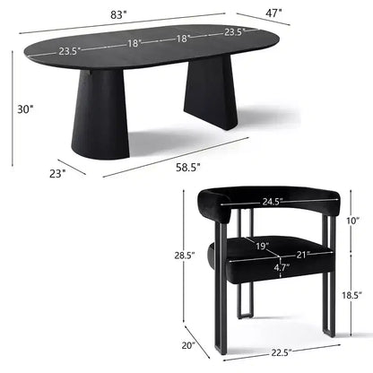 Set tavolo da pranzo allungabile da 120-210 cm per 4 persone, tavolo nero e 4 sedie da pranzo imbottite in velluto con gambe in metallo, stile moderno
