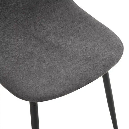 Moderno set da pranzo con tavolo rettangolare nero con base a forma di A e sedie con schienale rotondo