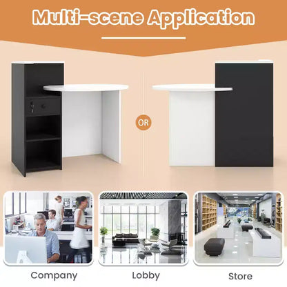 Costway Bancone per Reception, Scrivania da Ufficio con Ripiano Aperto e Cassetto con Serratura, Bianco/Marrone/Nero