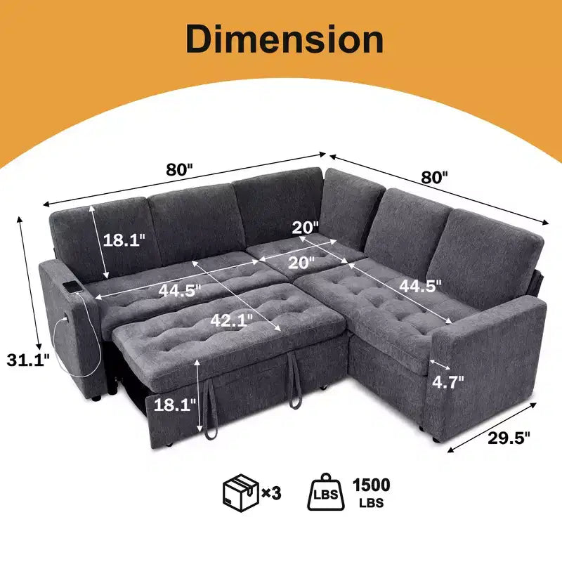 Dyonery Comfy Divano Letto 198 cm, Divano Letto a L in ciniglia con Letto Estraibile e Chaise Longue Contenitore per Soggiorno, Appartamento e Ufficio, Nero