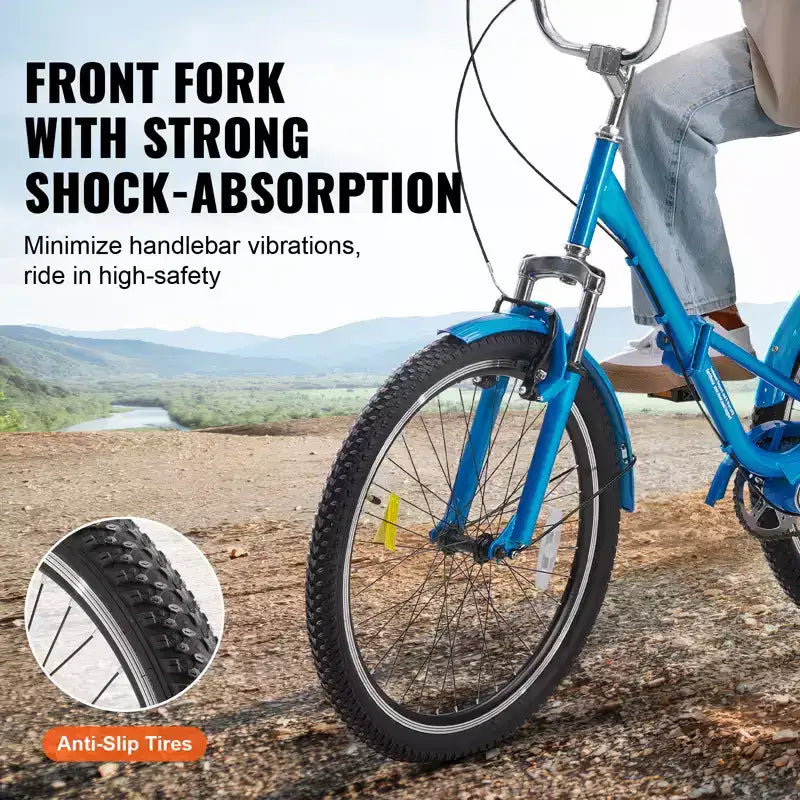 Tricycle pliable adulte VEVOR, tricycle pliant pour adultes de 26 pouces, vélo cruiser à 3 roues en acier au carbone avec grand panier et siège réglable