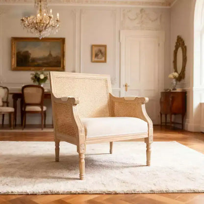 GDFStudio Bertie, sedia d'accento francese imbottita in rattan e legno di gomma