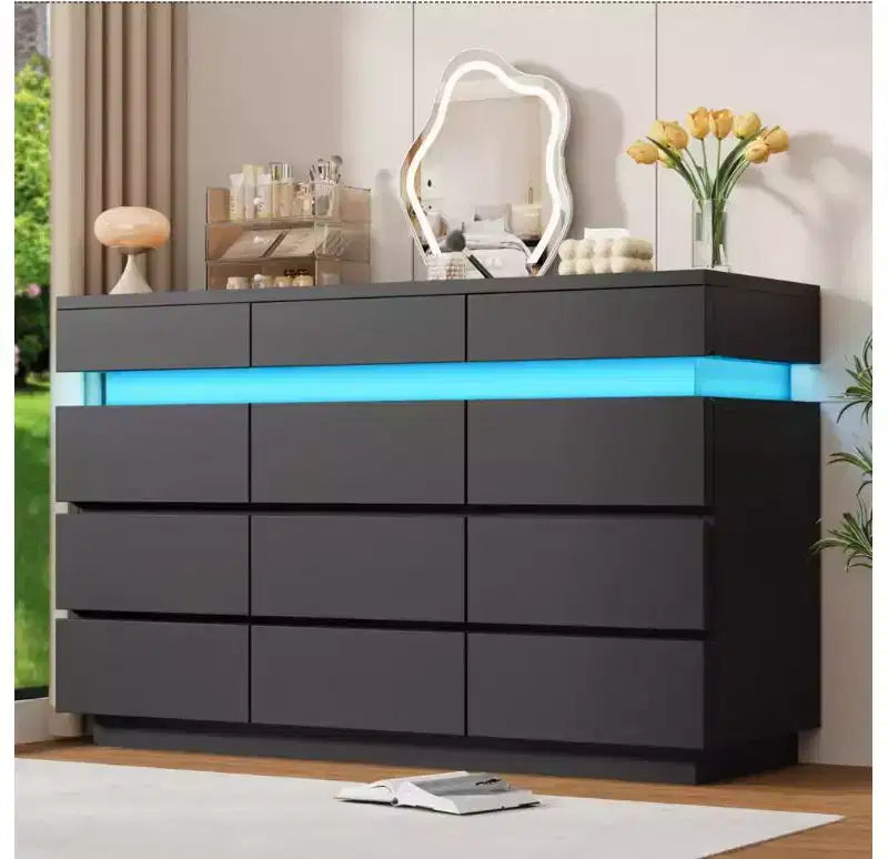 Cassettiera in legno da 149 cm con 12 cassetti, comò moderno per camera da letto, soggiorno, corridoio e ingresso