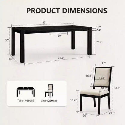 Set da Pranzo Moderno - Tavolo 80" + 6 Sedie Imbottite, Struttura in Legno Massello, Capacità Tavolo 400 libbre, Facile Montaggio