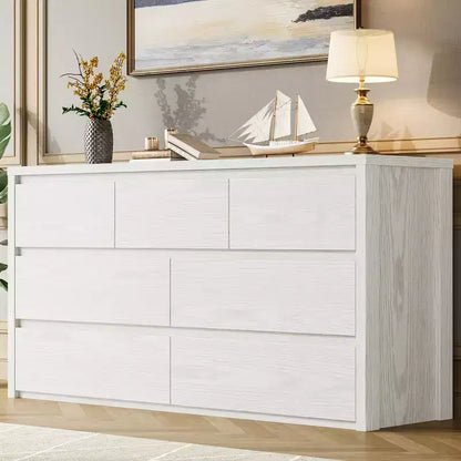 Comò Moderno Largo a 7 Cassetti per Camera da Letto, Grande Cassettiera in Legno con Organizzatore per Soggiorno, Corridoio e Ingresso