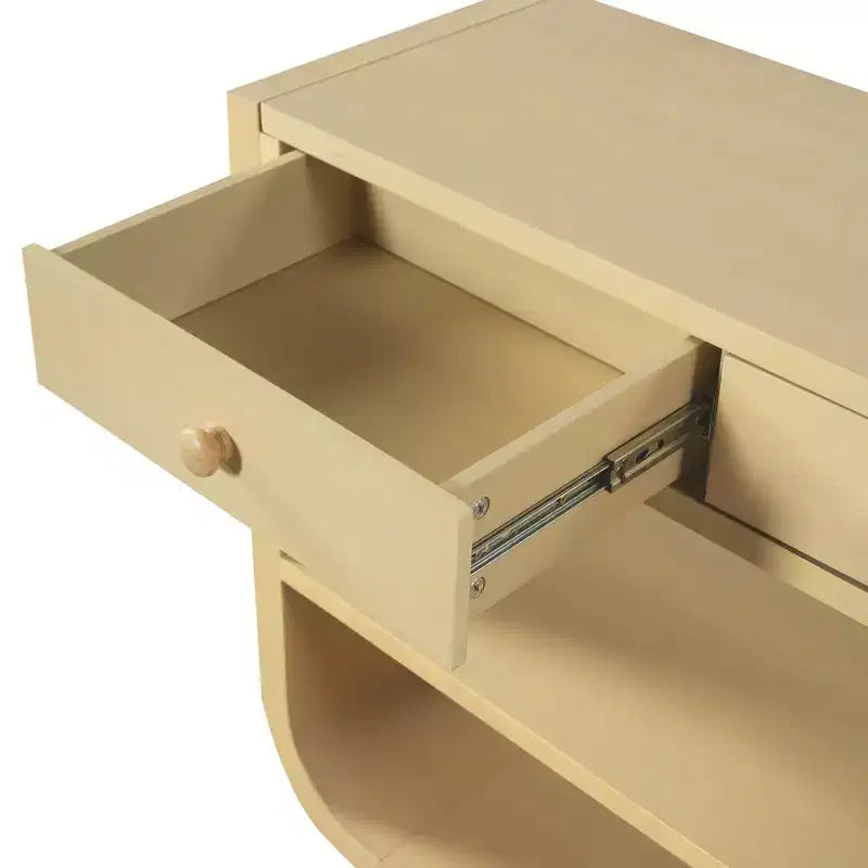 ModernLuxe Tavolo curvo da ingresso, Tavolo consolle, Tavolino da divano, Espositore, Tavolino d'appoggio con 3 cassetti a chiusura ammortizzata e 2 ripiani aperti