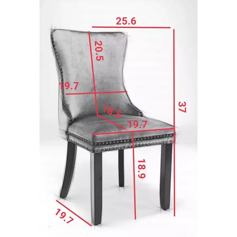 Lot de 2 chaises de salle à manger en velours avec garniture cloutée et pieds en bois - Style rétro, assise confortable pour salle à manger et cuisine