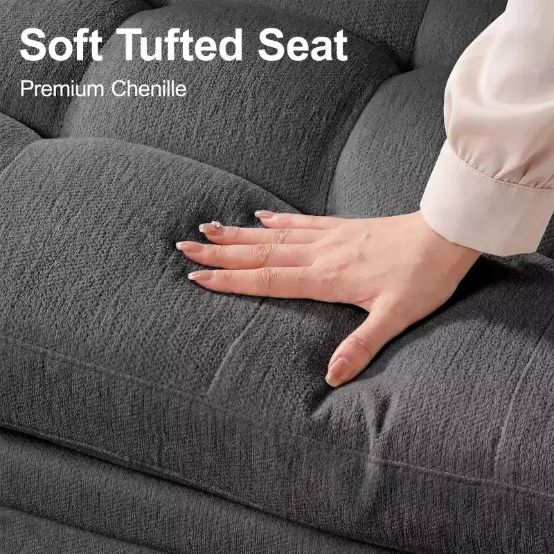 Dyonery Comfy Divano Letto 198 cm, Divano Letto a L in ciniglia con Letto Estraibile e Chaise Longue Contenitore per Soggiorno, Appartamento e Ufficio, Nero
