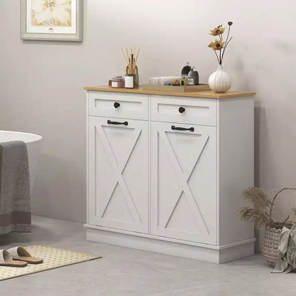 HOMCOM Mobile Contenitore da Bagno Salvaspazio con Cesti per la Biancheria Inclinabili, 2 Cesti Rimovibili e 2 Cassetti