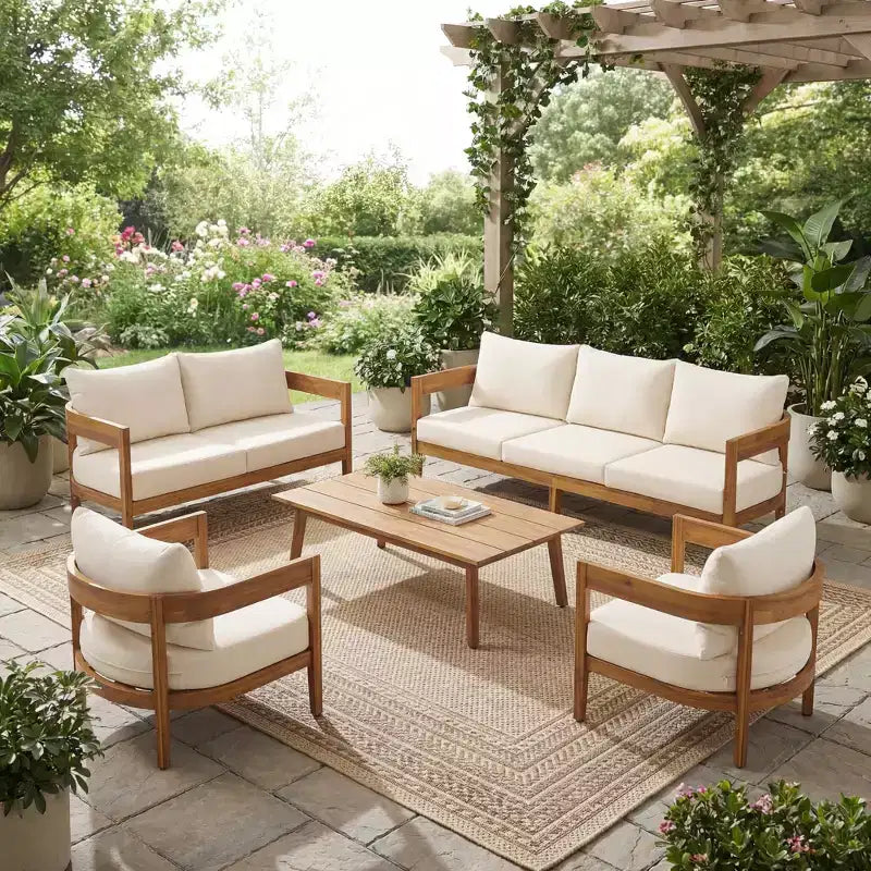 Christopher Knight Home Safira Ensemble de conversation 5 pièces en bois d'acacia rustique pour patio avec coussins épais