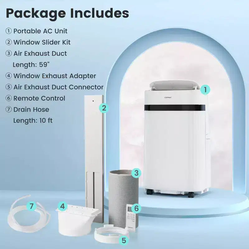 Costway Climatiseur portable 12000 BTU avec ventilateur et déshumidificateur, mode veille, minuterie 24h