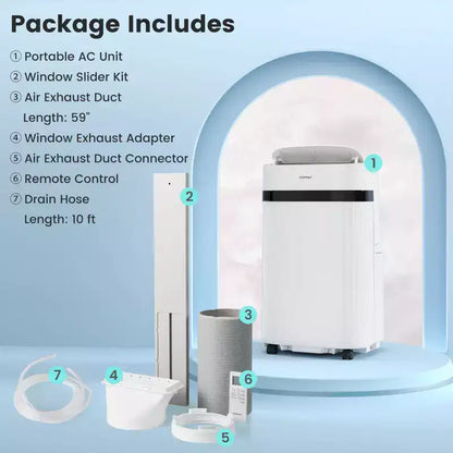 Costway Climatiseur portable 12000 BTU avec ventilateur et déshumidificateur, mode veille, minuterie 24h