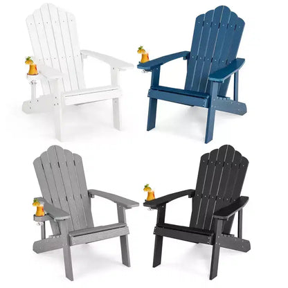 Sedia Adirondack Costway da esterno, set da 4 pezzi, in HIPS, con portabicchiere, resistente alle intemperie, capacità 172 kg, colori teak e verde e giallo e rosso/nero e grigio chiaro e blu marino e bianco