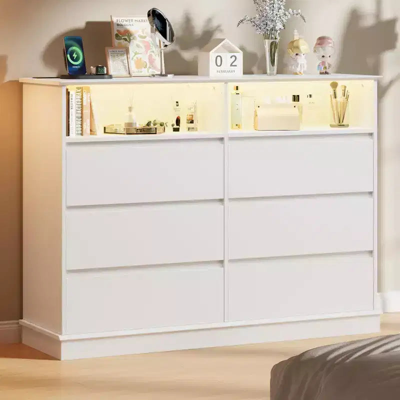Comò per camera da letto, cassettiera a 6 cassetti, mobile a 6 cassetti con spazio aperto, armadietto moderno di grande capacità, soggiorno, corridoio