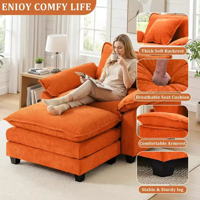 Poltrona a sacco oversize in ciniglia EHMKNP con pouf