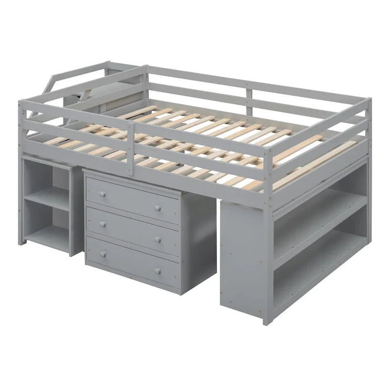 Lit mezzanine pleine taille avec bureau coulissant et 3 tiroirs
