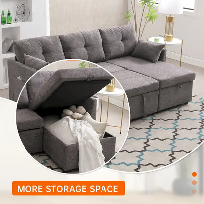 Divano Sezionale a L con Chaise Reversibile, Rivestimento in Velluto a Coste/Ciniglia, con Bracciolo Portaoggetti e Tasca Laterale