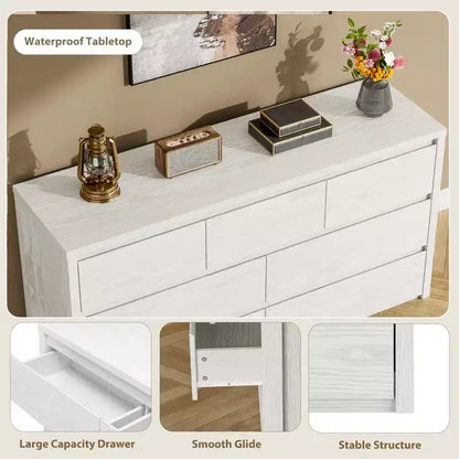 Comò Moderno Largo a 7 Cassetti per Camera da Letto, Grande Cassettiera in Legno con Organizzatore per Soggiorno, Corridoio e Ingresso