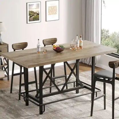 Tavolo da pub alto da 6 posti con poggiapiedi, tavolo da bar alto con piano in legno spesso e struttura in metallo per casa/cucina