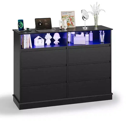 Comò per camera da letto, cassettiera a 6 cassetti, mobile a 6 cassetti con spazio aperto, armadietto moderno di grande capacità, soggiorno, corridoio