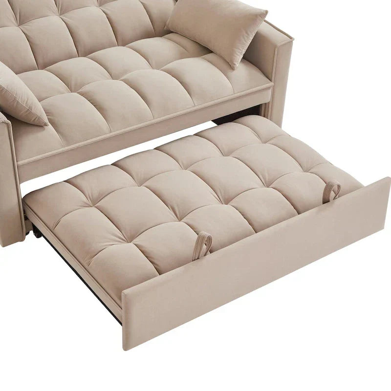 Divano Letto Estraibile 4-in-1 - Divanetto in Velluto - Divano Letto Convertibile con Schienale Reclinabile, 2 Tasche Laterali