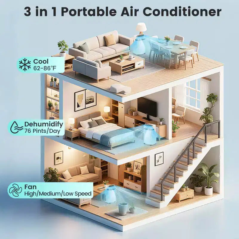Costway Climatiseur portable 12000 BTU avec ventilateur et déshumidificateur, mode veille, minuterie 24h