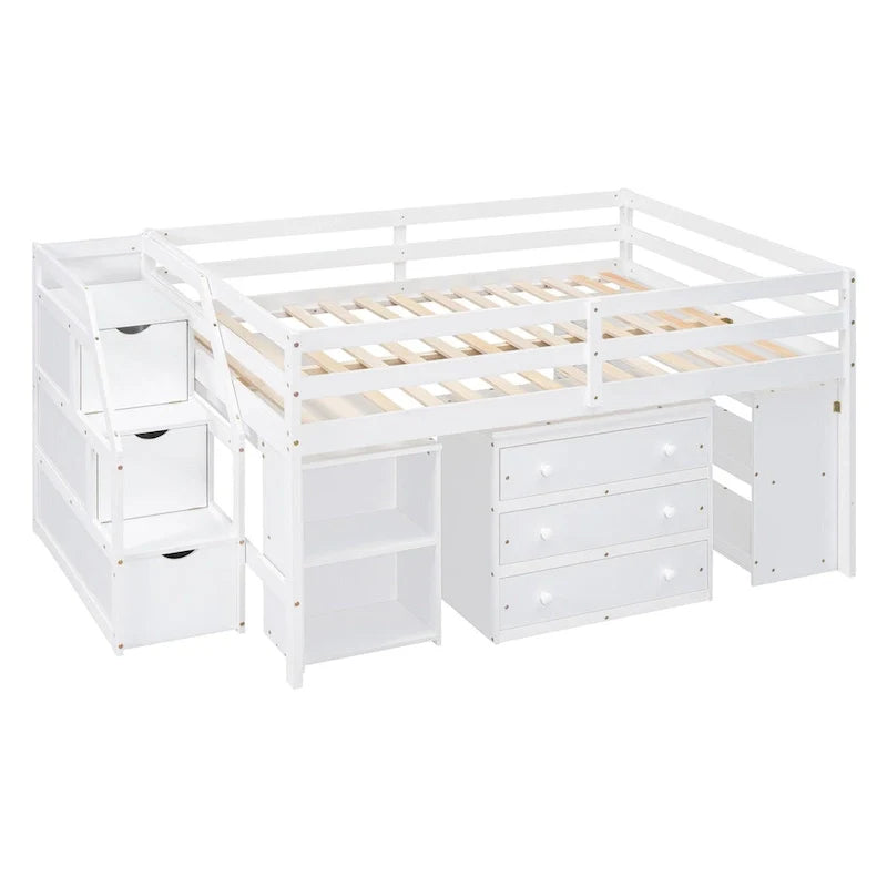 Lit mezzanine pleine taille avec bureau coulissant et 3 tiroirs