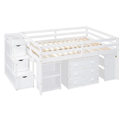 Lit mezzanine pleine taille avec bureau coulissant et 3 tiroirs