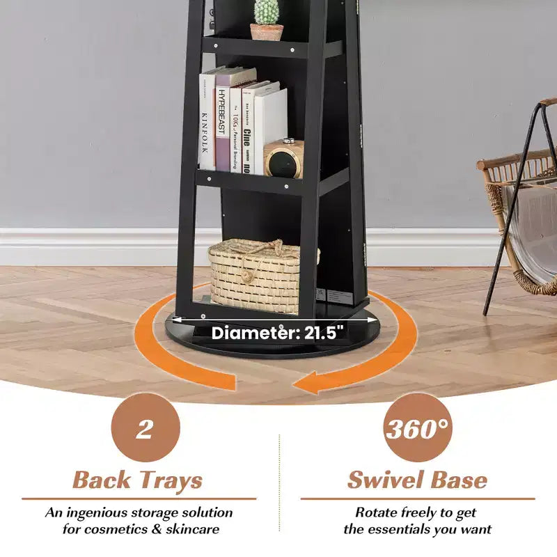 Costway Armoire à bijoux rotative à 360° avec miroir, 3 modes de couleur LED, verrouillable, noir