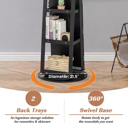 Costway Armoire à bijoux rotative à 360° avec miroir, 3 modes de couleur LED, verrouillable, noir