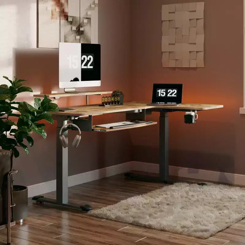 Scrivania angolare EUREKA ERGONOMIC 60x23 regolabile in altezza con set di accessori