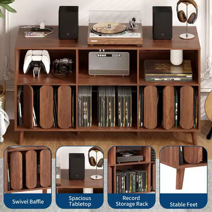Mobile porta giradischi grande da 55", armadietto per vinili, supporto per giradischi moderno con gambe in legno, tavolino porta giradischi per camera da letto, soggiorno, ufficio