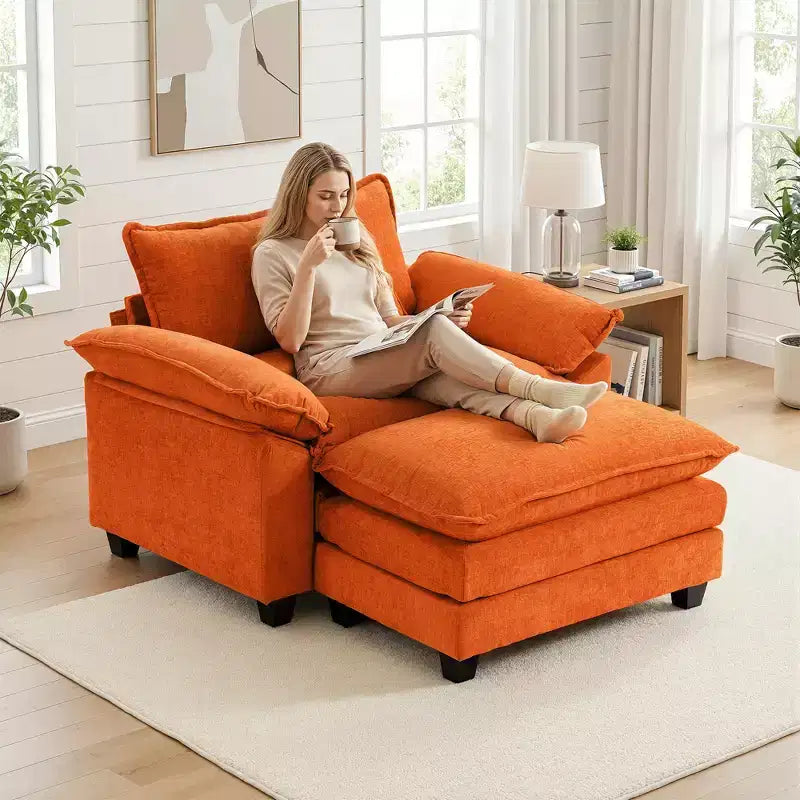 Poltrona a sacco oversize in ciniglia EHMKNP con pouf