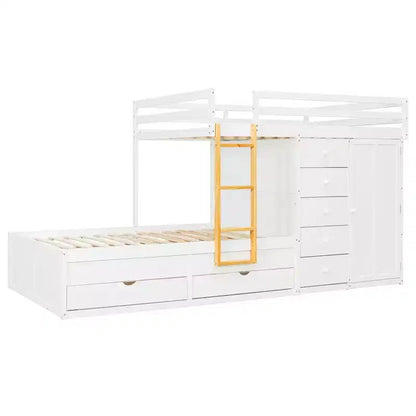 Lit superposé complet Whisen avec 2 grands tiroirs, 5 petits tiroirs et petite armoire