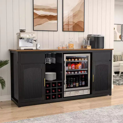 Mobile bar extra lungo GDLF con spazio per frigorifero, mobile per vino e liquori moderno, 78,7